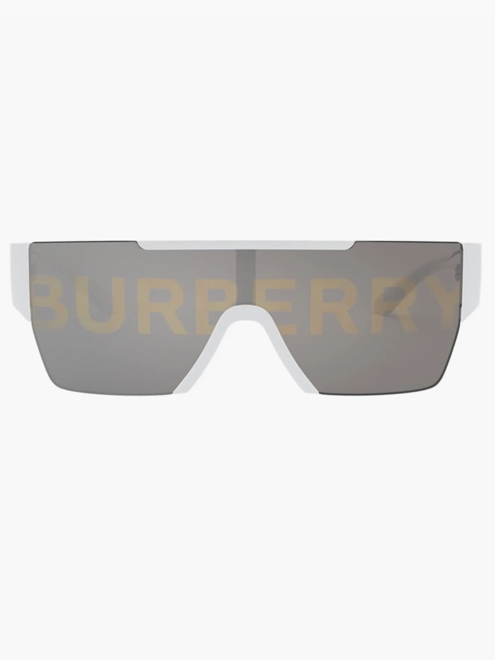 Burberry White Shield Sunglasses with Grey Lenses and Gold Accents